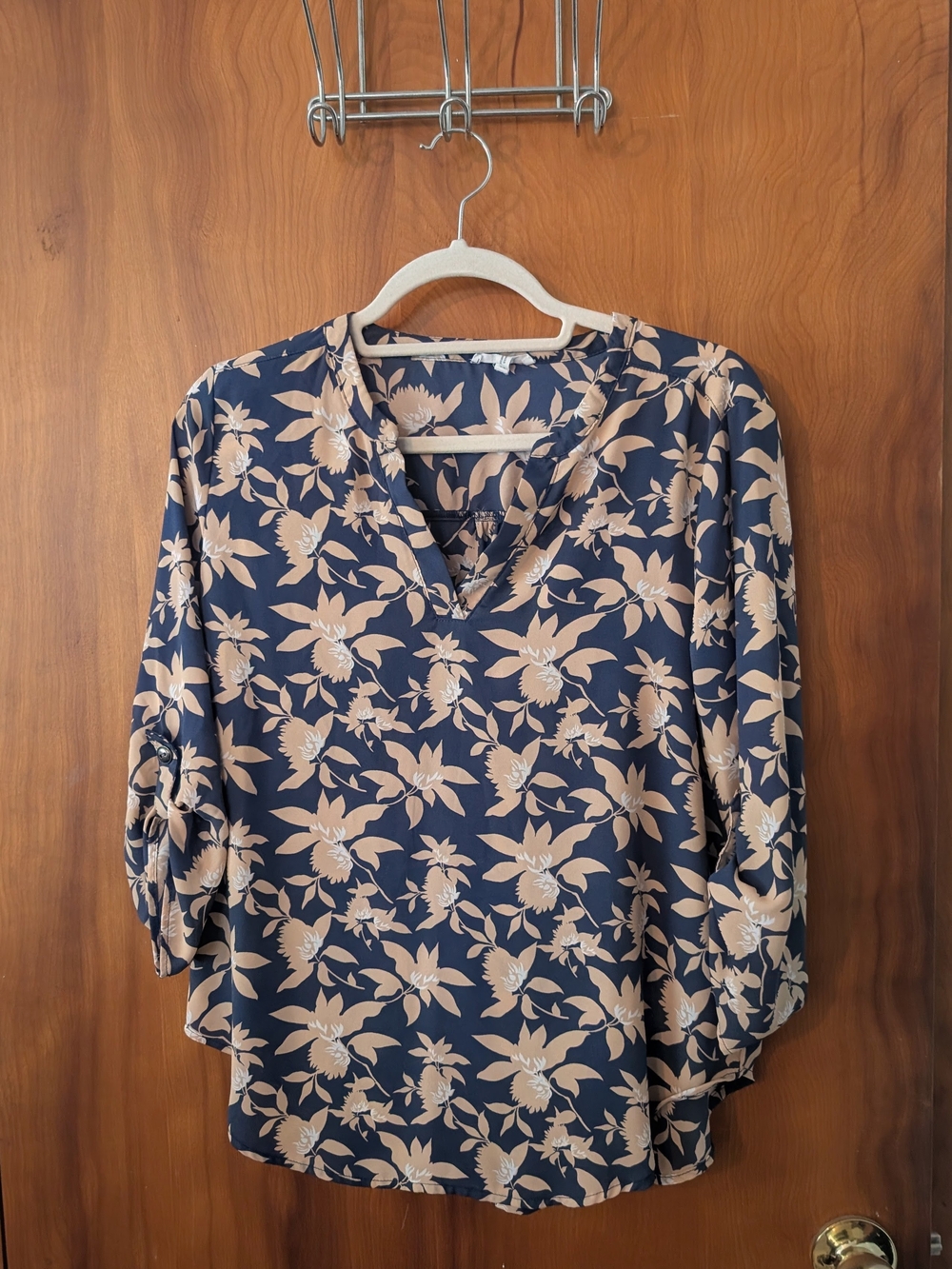 Maurices Dark Grey and Beige Floral Blouse